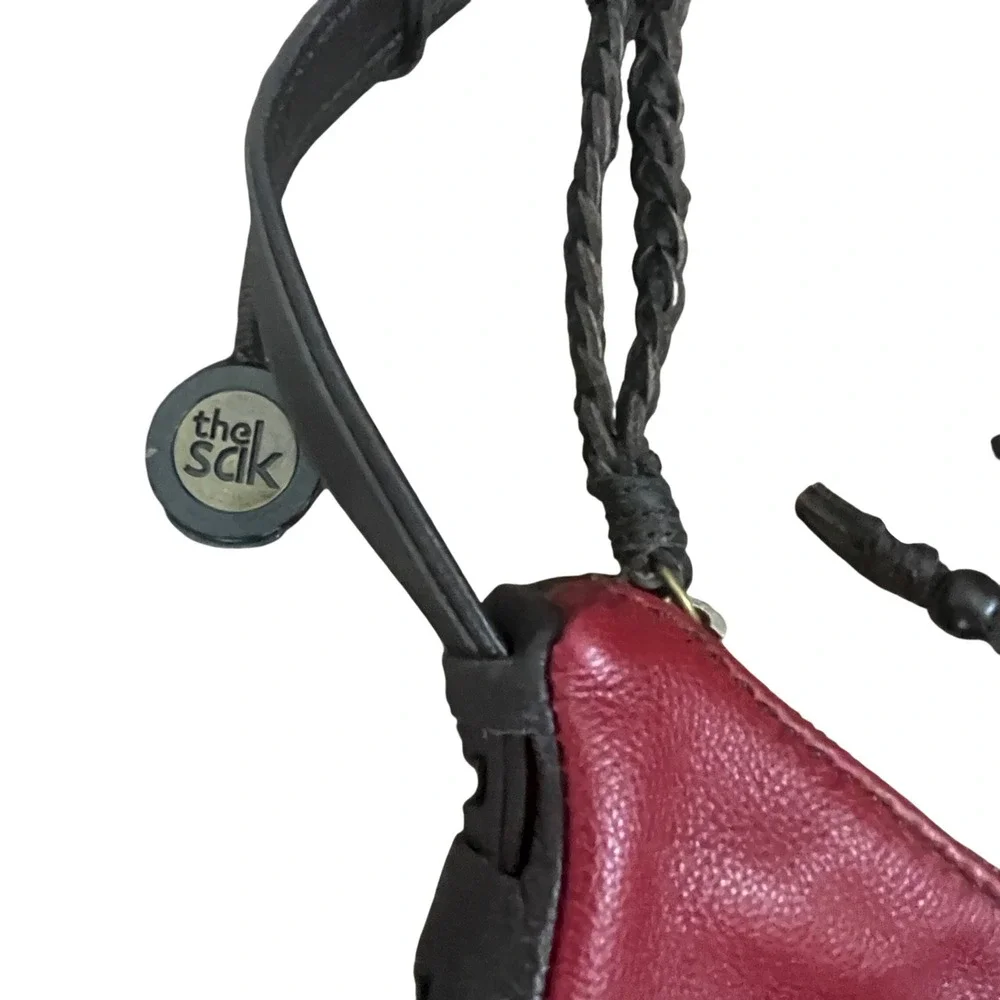 The Sak‎ Colorblock Leather Hobo Shoulder Bag Burgundy Beige Black Braided Strap